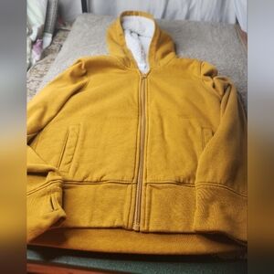 Boy's Mustard Yellow Hoodie With Sherpa Inside - Old Navy - L(10-12)